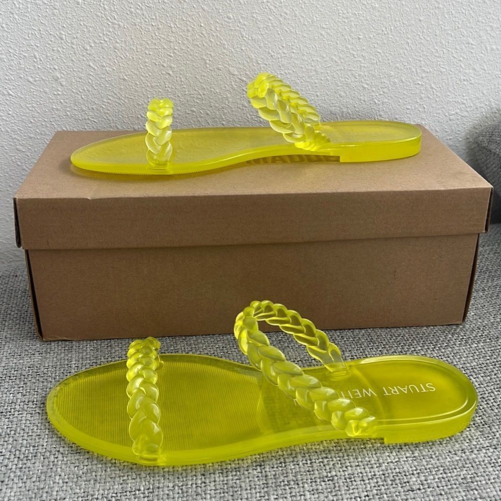 Stuart Weitzman Shoes Size 9 Yellow Braida Rubbed Two‎ Strap Slides